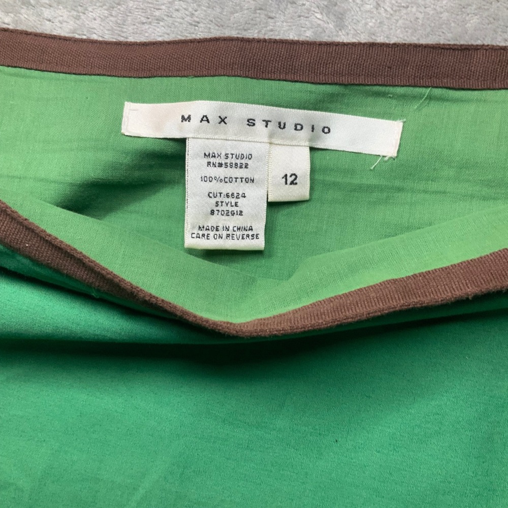 Max Studio Green Brown Floral Embroidered Cotton Wrap Skirt Size 12 8702G12 - Picture 3 of 7